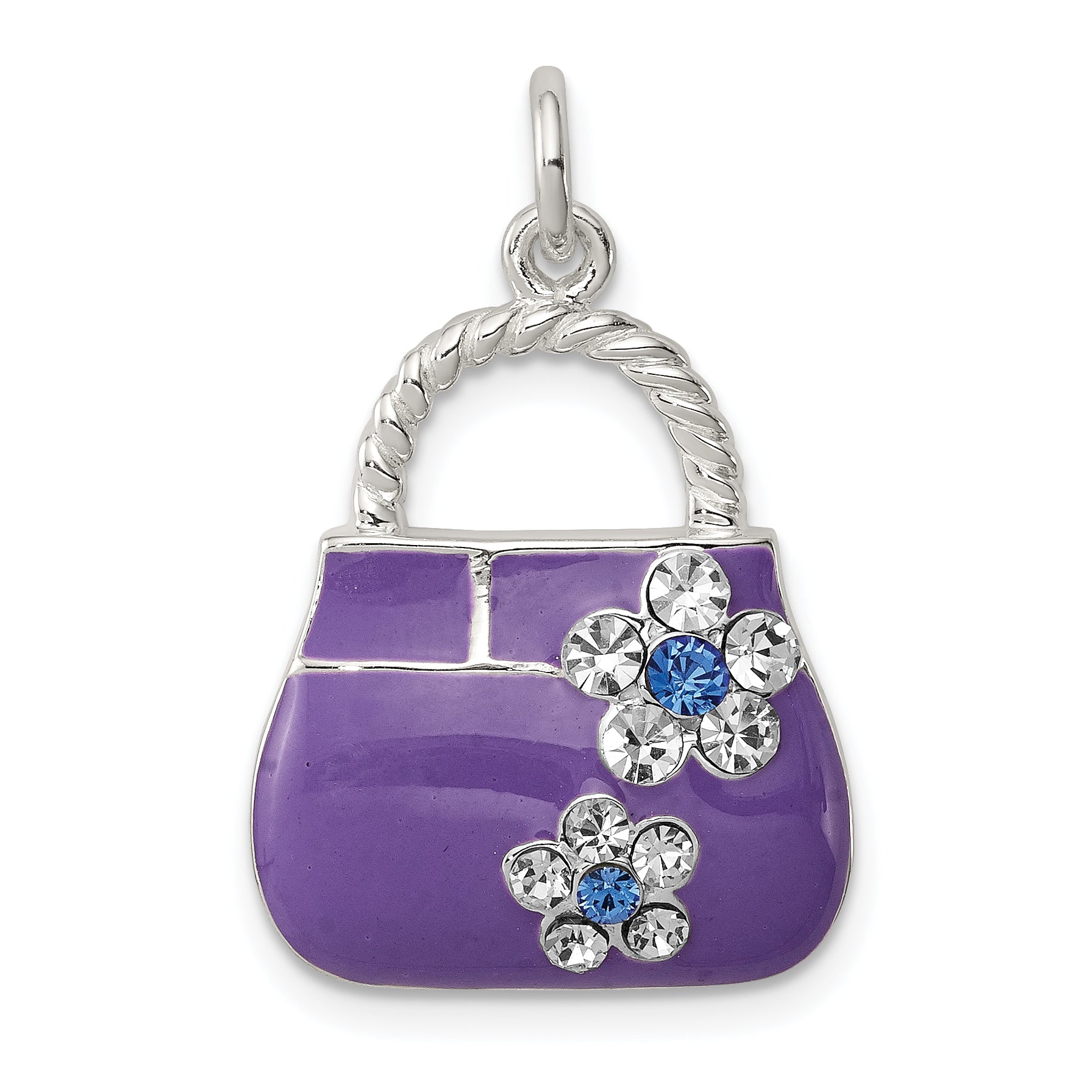 Sterling Silver Rhodium-plated Purple Enameled CZ Purse Charm Main image