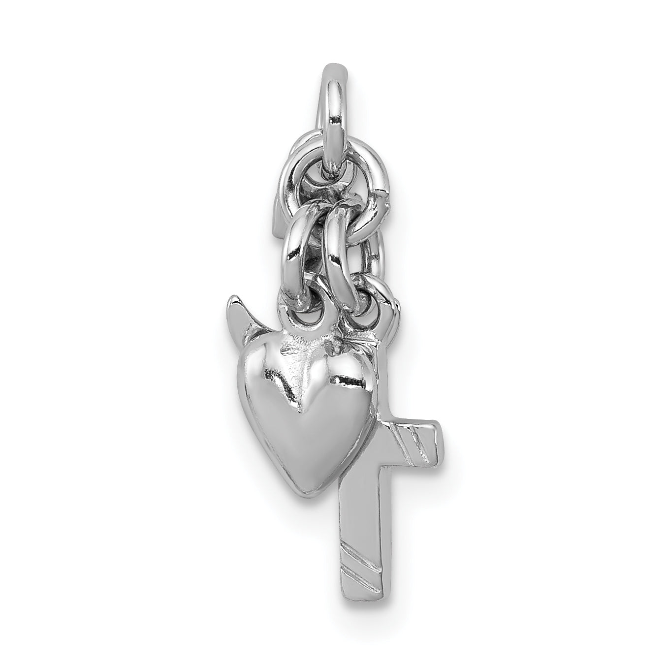 Sterling Silver 925 Faith, Hope & Charity Charm with Polished Rhodium Finish