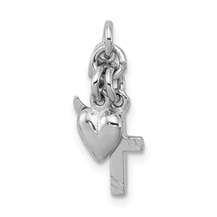 Sterling Silver 925 Faith, Hope & Charity Charm with Polished Rhodium Finish