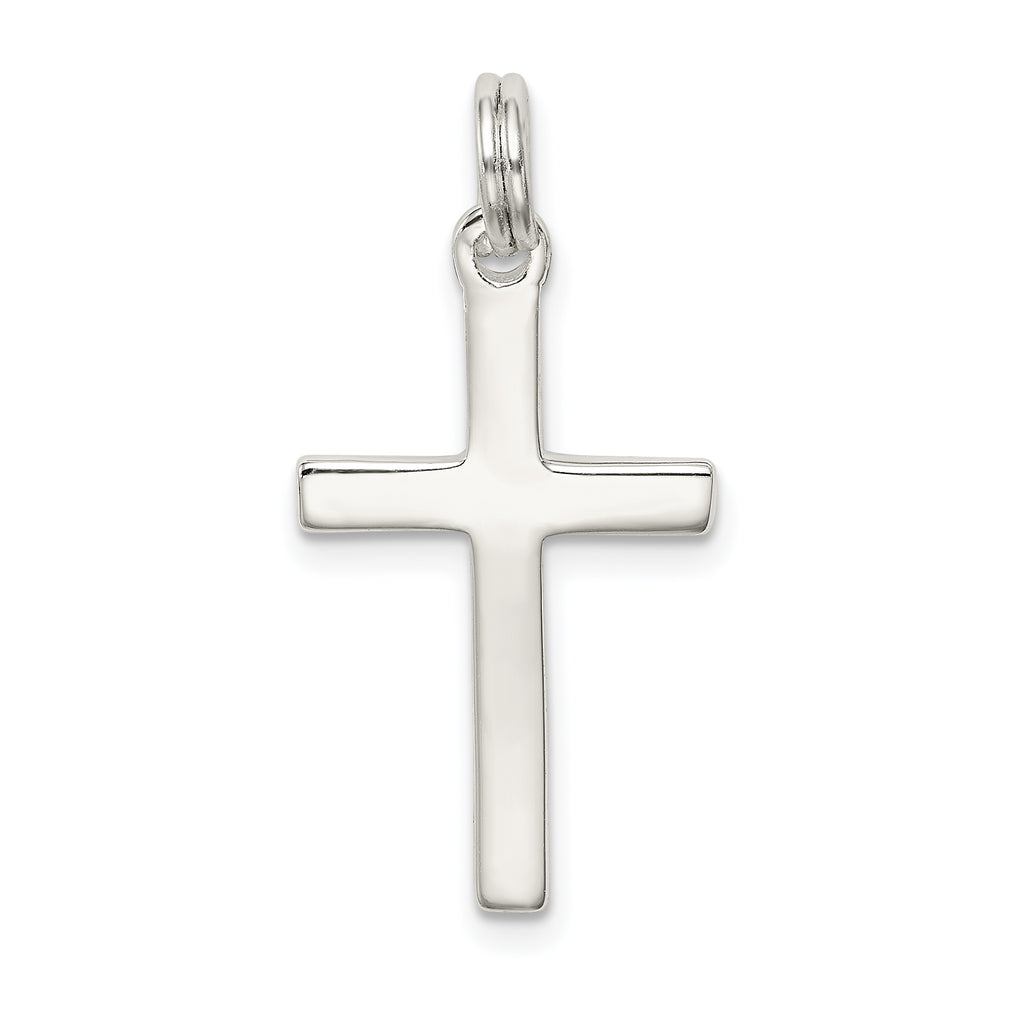 Sterling Silver 925 Polished Cross Pendant Rhodium-Plated Elegant Design