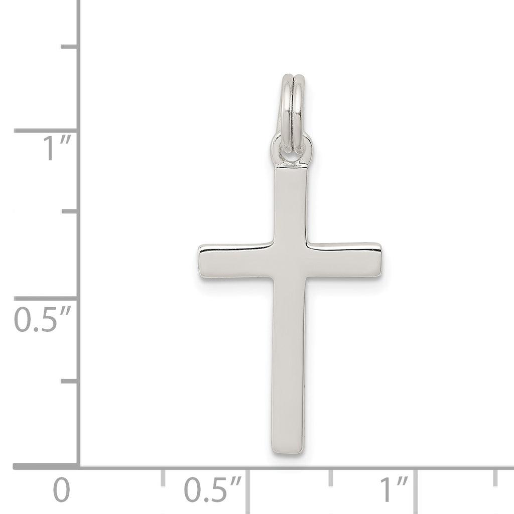 Sterling Silver 925 Polished Cross Pendant Rhodium-Plated Elegant Design
