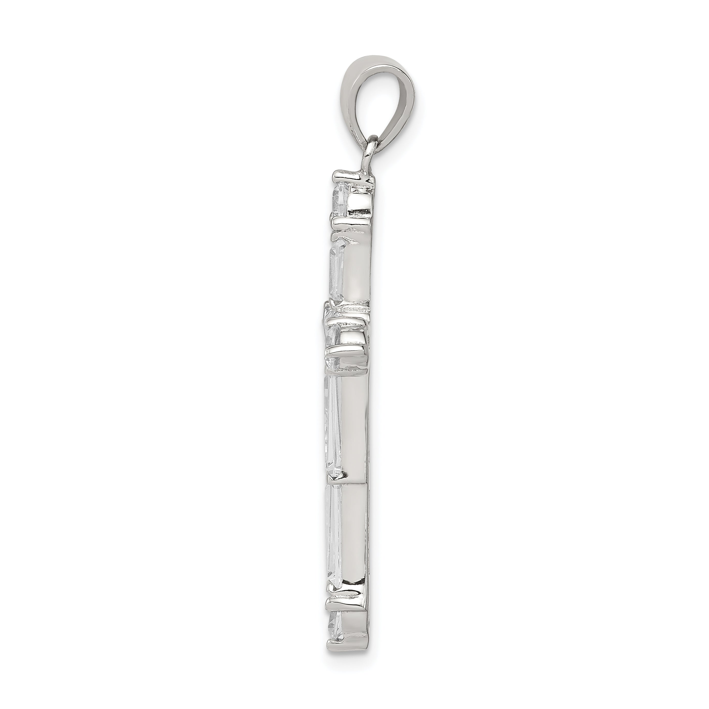 Sterling Silver 925 CZ Cross Pendant with Polished Rhodium Finish
