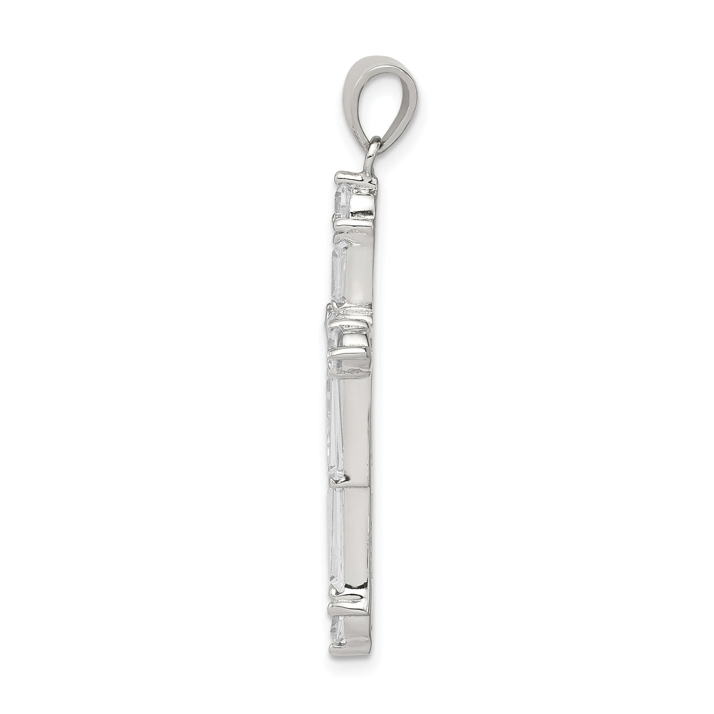 Sterling Silver 925 CZ Cross Pendant with Polished Rhodium Finish