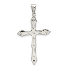 Sterling Silver 925 CZ Cross Pendant with Polished Rhodium Finish