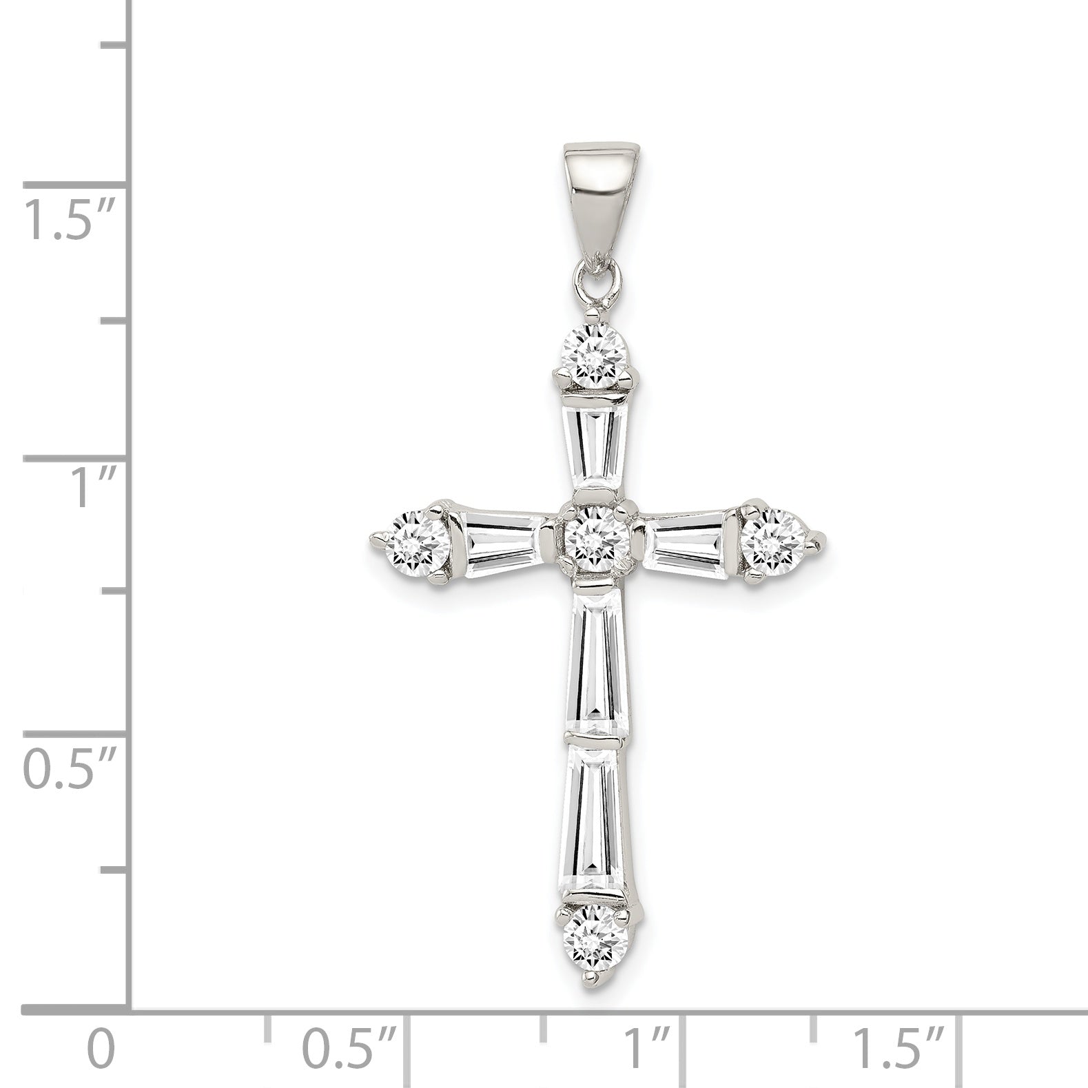 Sterling Silver 925 CZ Cross Pendant with Polished Rhodium Finish