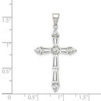 Sterling Silver 925 CZ Cross Pendant with Polished Rhodium Finish
