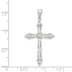 Sterling Silver 925 CZ Cross Pendant with Polished Rhodium Finish