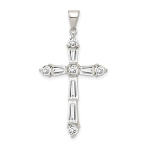 Cubic Zirconia Cross Pendant in Sterling Silver, 40mm - Sophia Jewelers