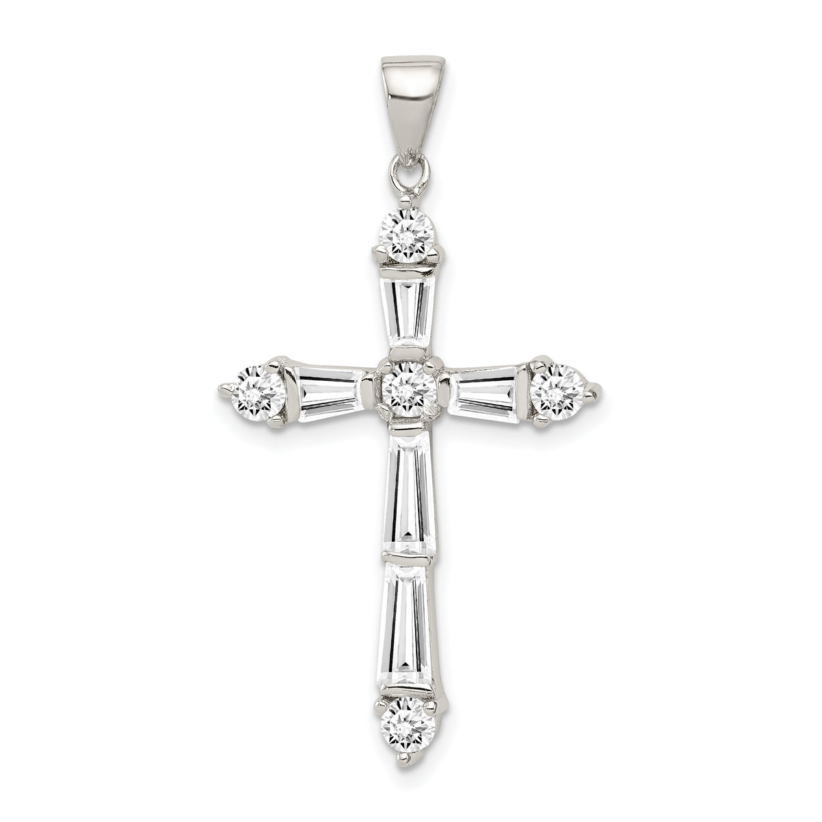 Sterling Silver Rhodium-plated CZ Cross Pendant