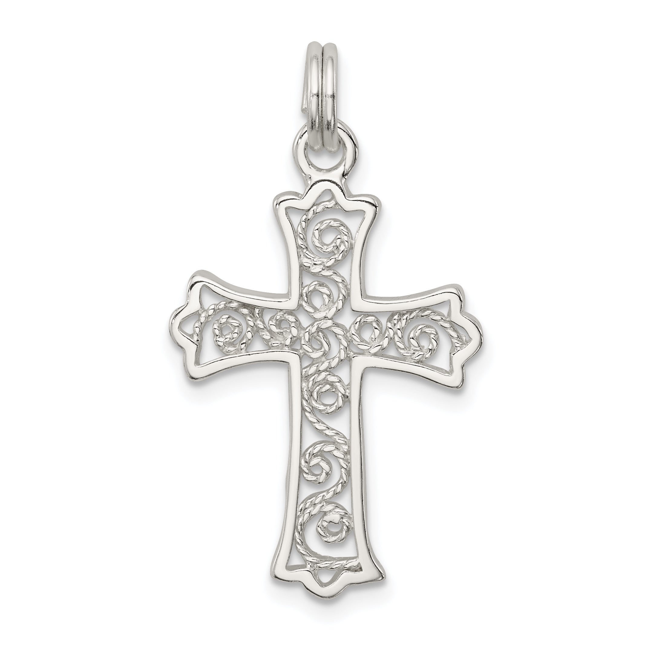 Sterling Silver Rhodium-plated Filigree Cross Charm Main image