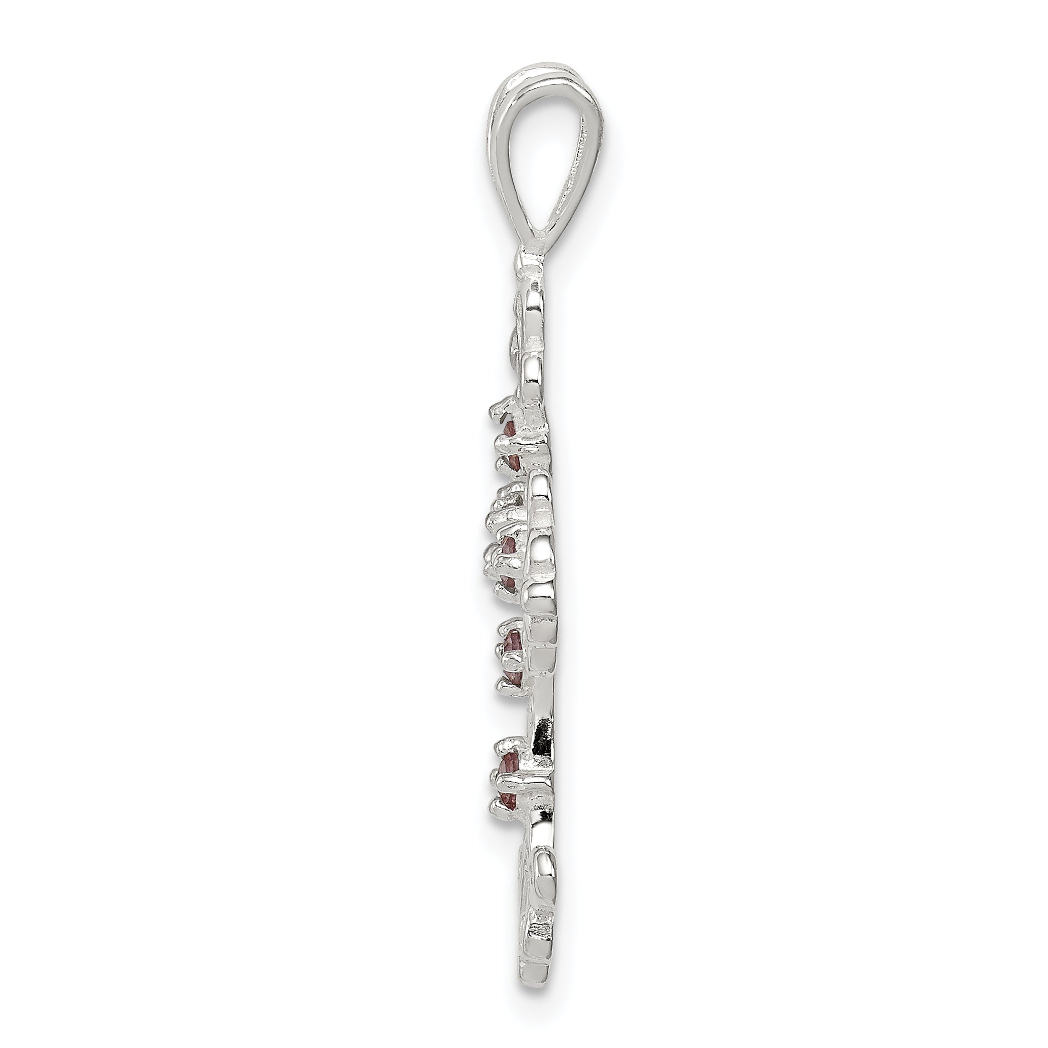 Sterling Silver 925 Purple CZ Cross Charm with Polished Finish