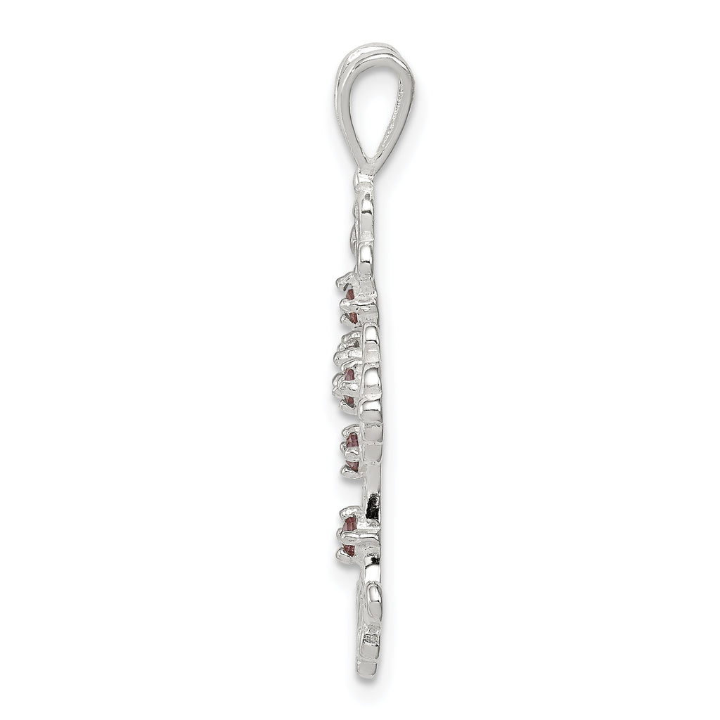 Sterling Silver 925 Purple CZ Cross Charm with Polished Finish