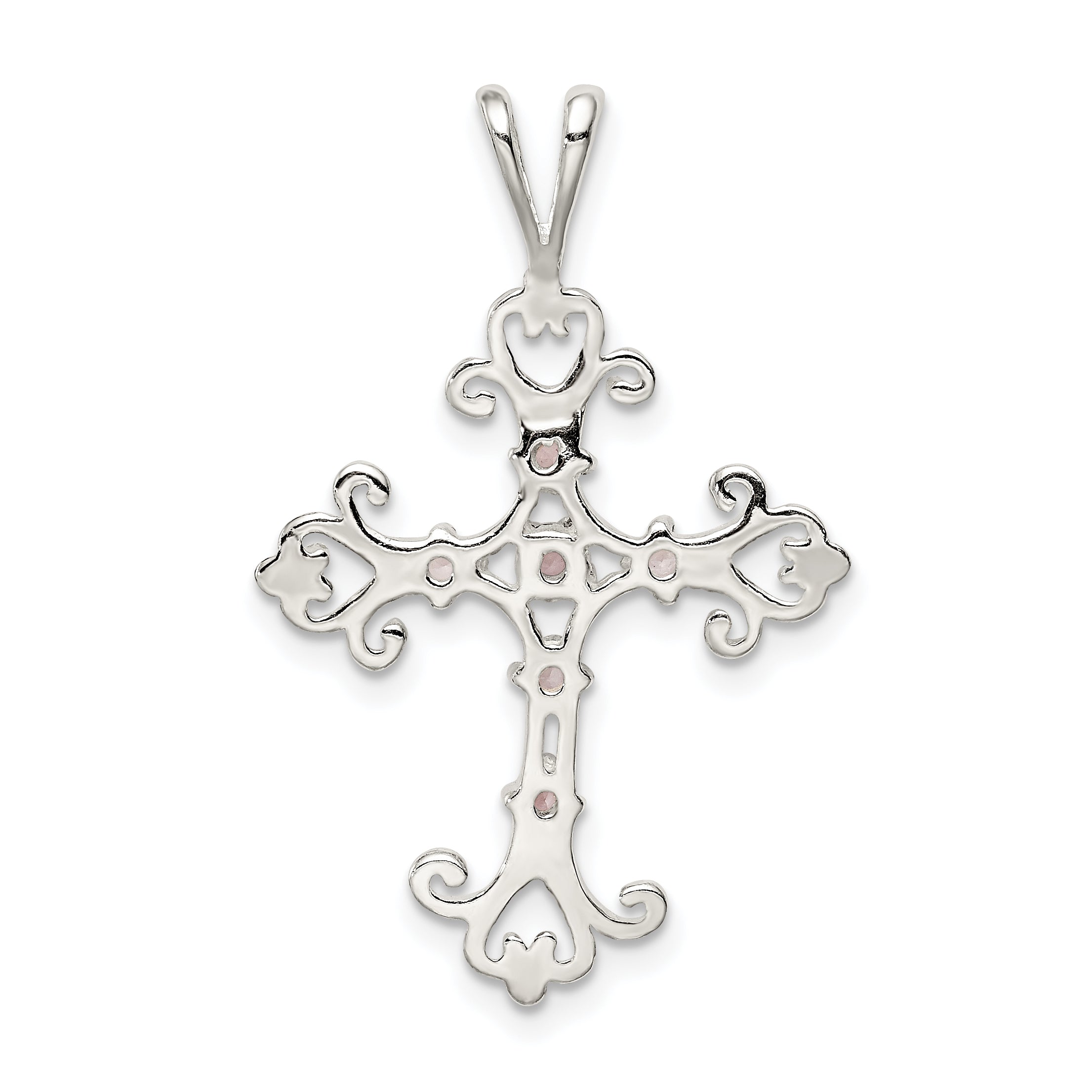 Sterling Silver 925 Purple CZ Cross Charm with Polished Finish