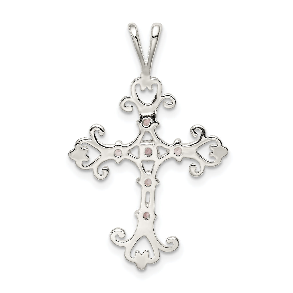 Sterling Silver 925 Purple CZ Cross Charm with Polished Finish