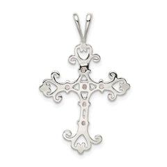 Sterling Silver 925 Purple CZ Cross Charm with Polished Finish