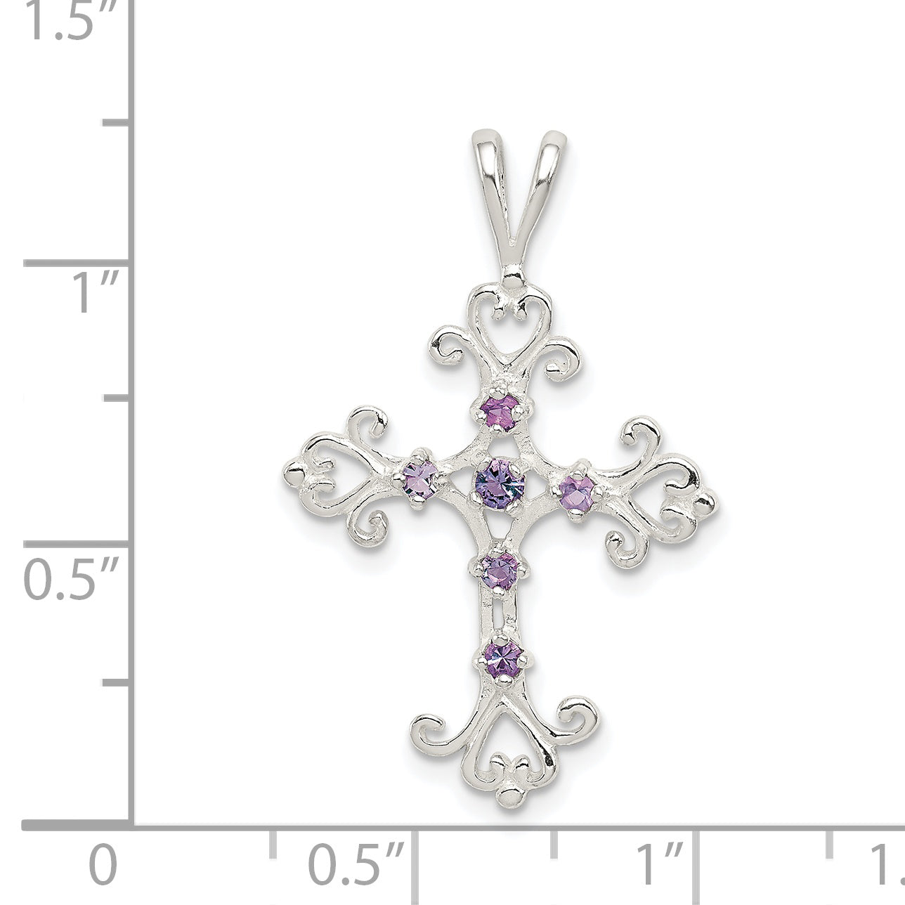 Sterling Silver 925 Purple CZ Cross Charm with Polished Finish