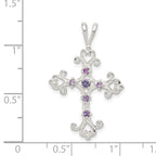 Sterling Silver 925 Purple CZ Cross Charm with Polished Finish