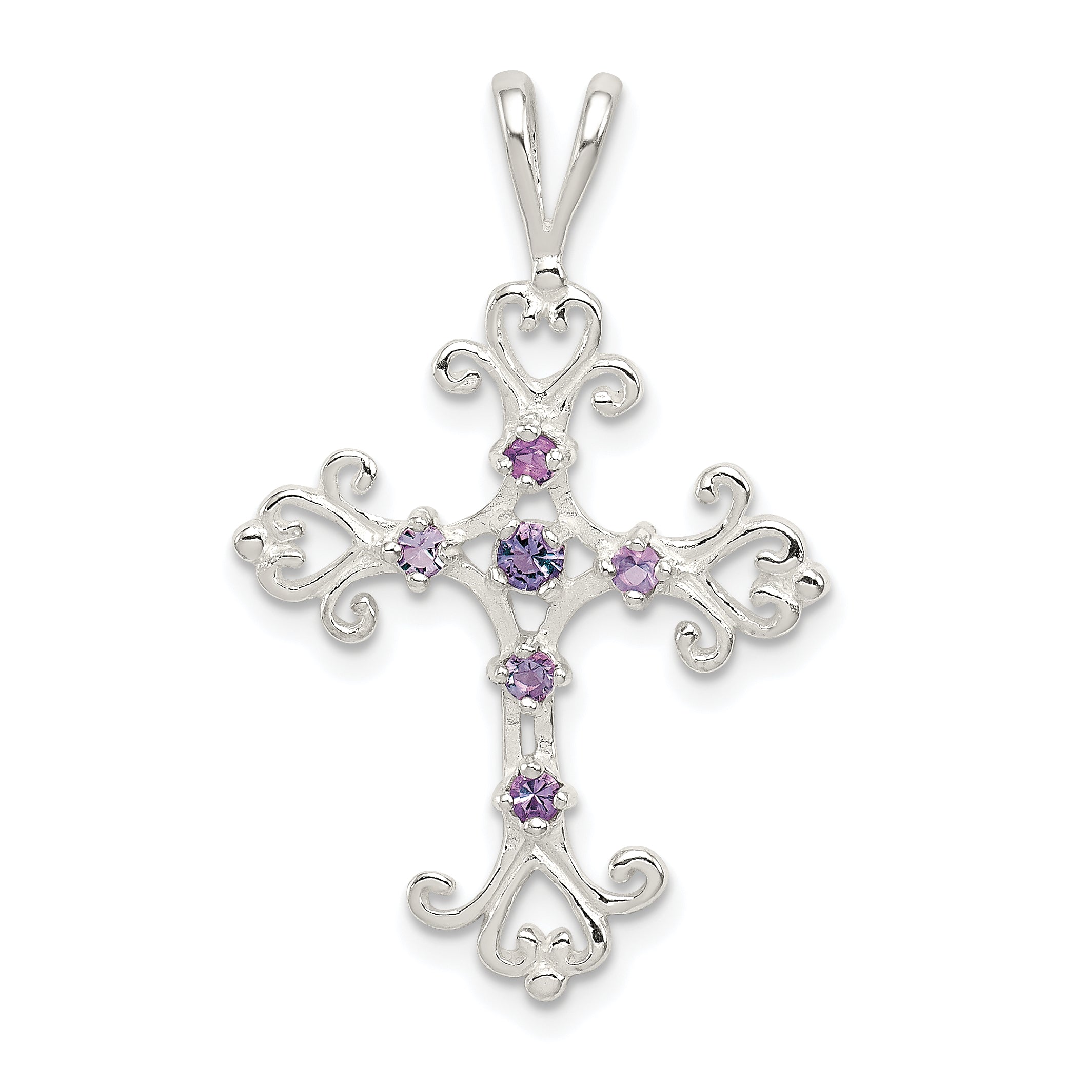 Sterling Silver Purple CZ Cross Charm Main image