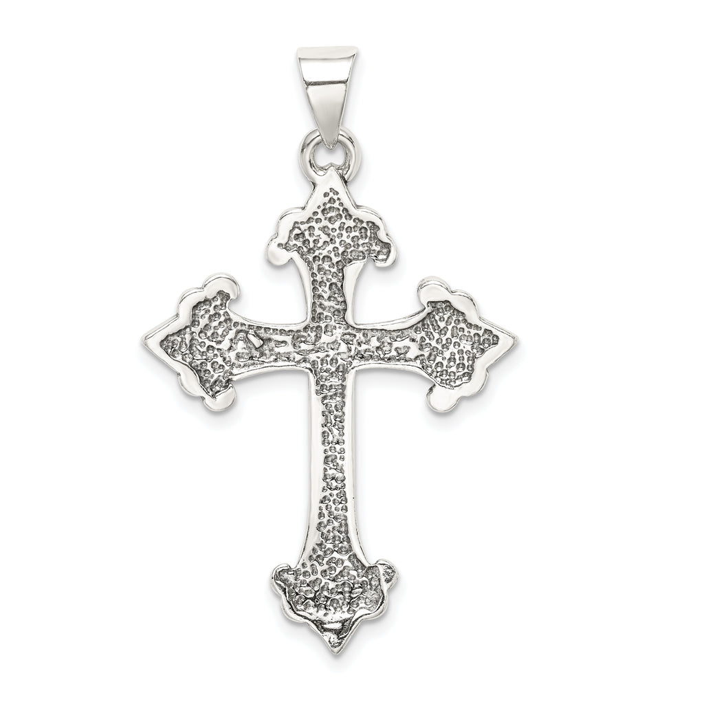 Sterling Silver 925 Fleur De Lis Cross Pendant with Polished Anti-Tarnish Finish