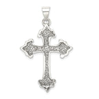 Sterling Silver 925 Fleur De Lis Cross Pendant with Polished Anti-Tarnish Finish