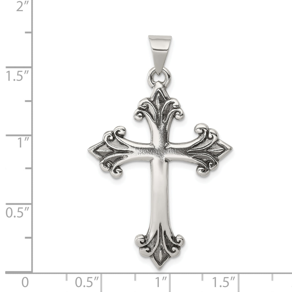 Sterling Silver 925 Fleur De Lis Cross Pendant with Polished Anti-Tarnish Finish