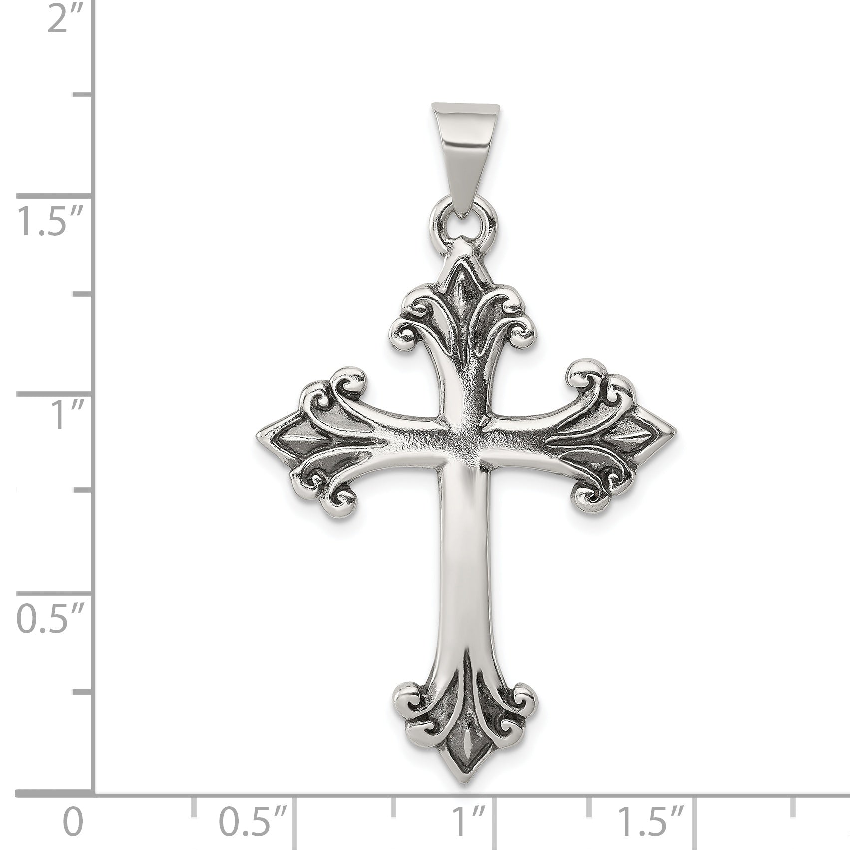 Sterling Silver 925 Fleur De Lis Cross Pendant with Polished Anti-Tarnish Finish