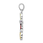 Sophia Jewelers Sterling Silver Multi-Color CZ Cross Pendant with Rhodium Finish