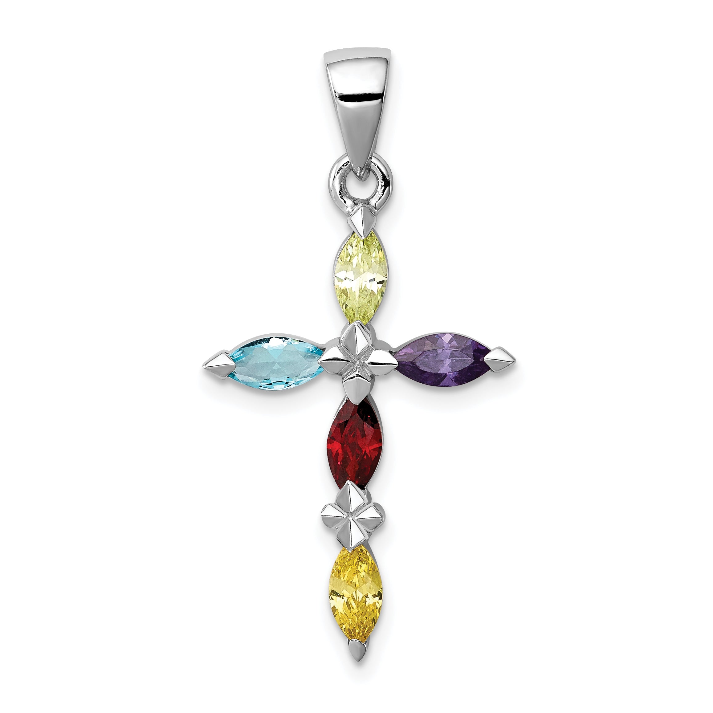 Sterling Silver Rhodium-plated Multi-Color CZ Cross Pendant Main image