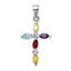Sterling Silver Rhodium-plated Multi-Color CZ Cross Pendant