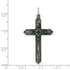 Sterling Silver Antiqued May Glass Birthstone Cross Pendant