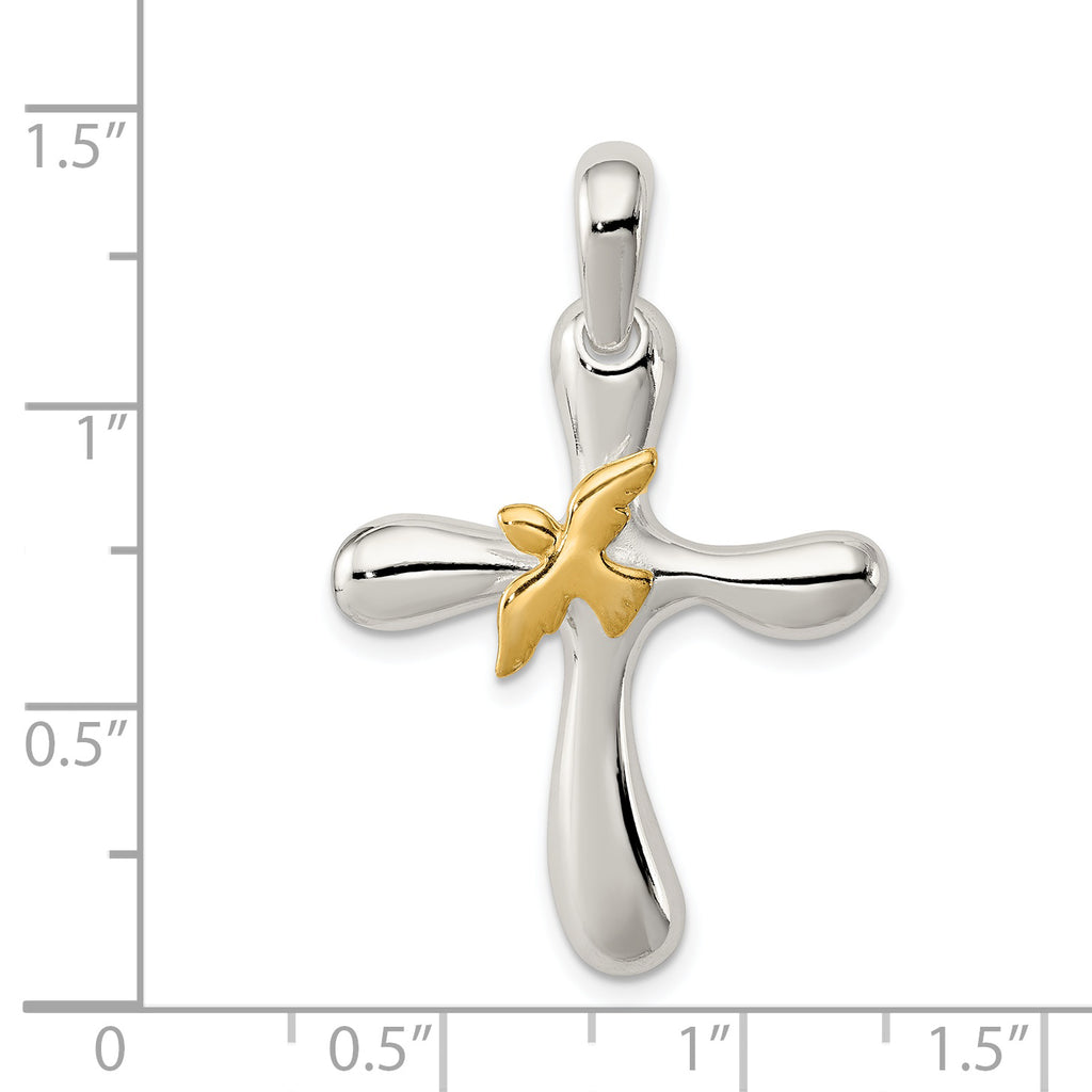 Sophia Jewelers Sterling Silver Polished Dove Cross Pendant Elegant Themed Design