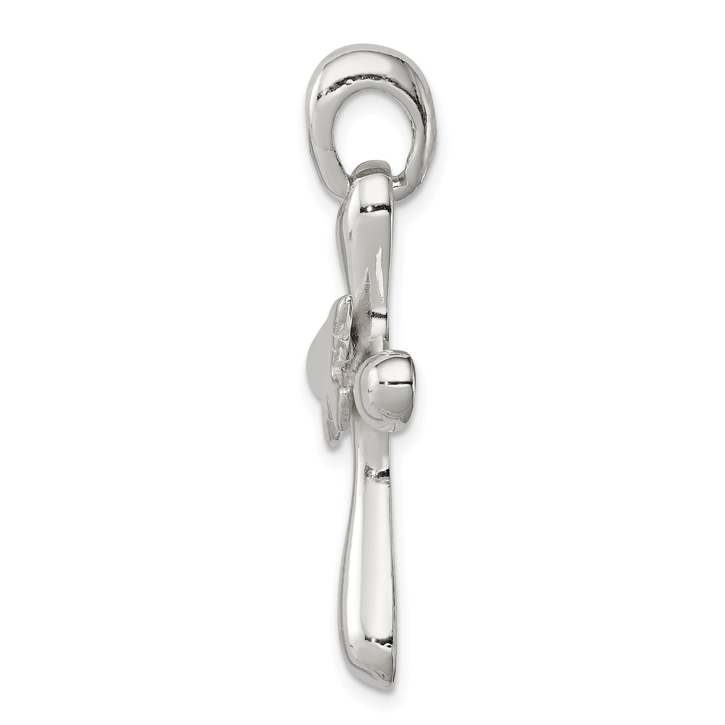 Polished Sterling Silver Dove Cross Pendant with Anti-Tarnish Finish