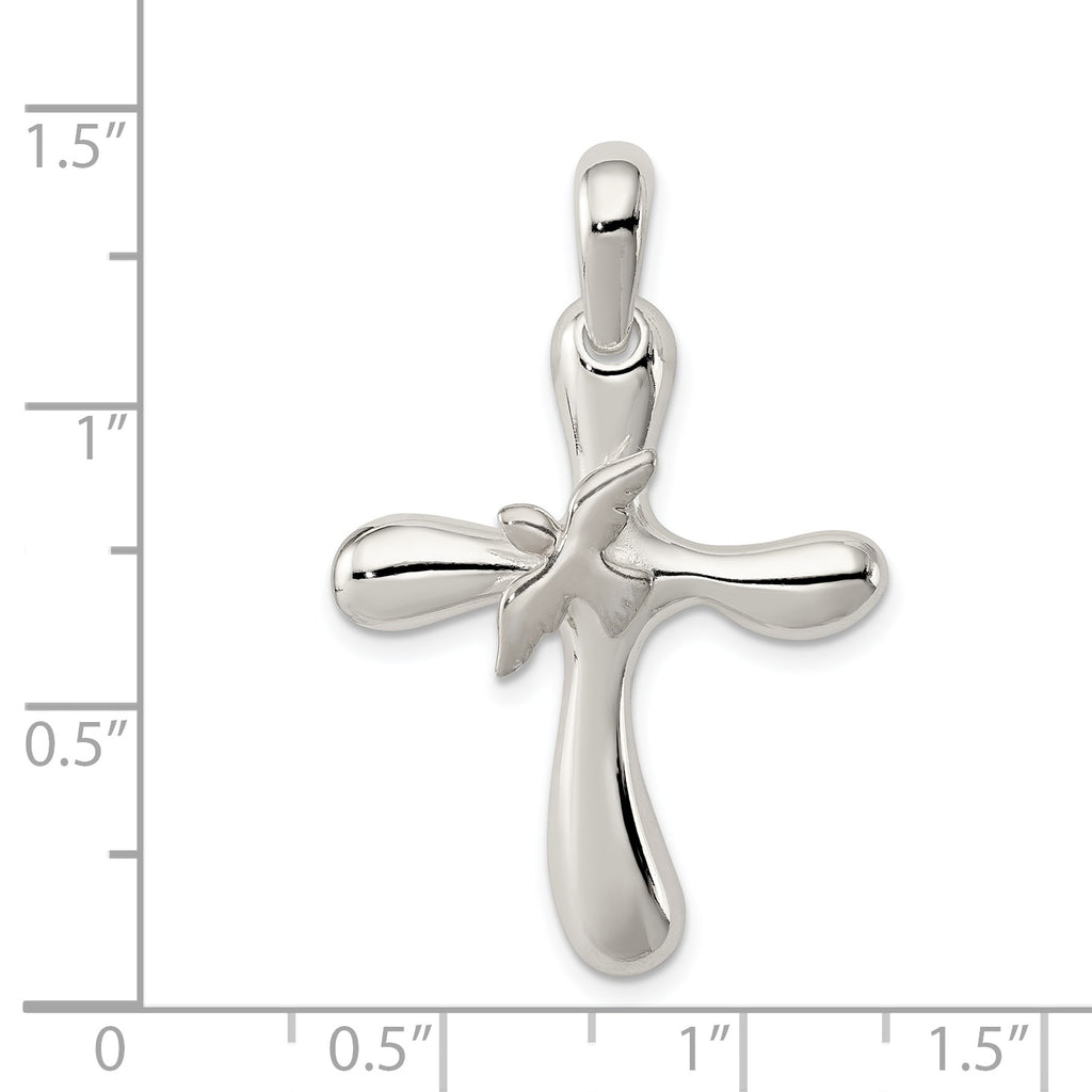 Polished Sterling Silver Dove Cross Pendant with Anti-Tarnish Finish