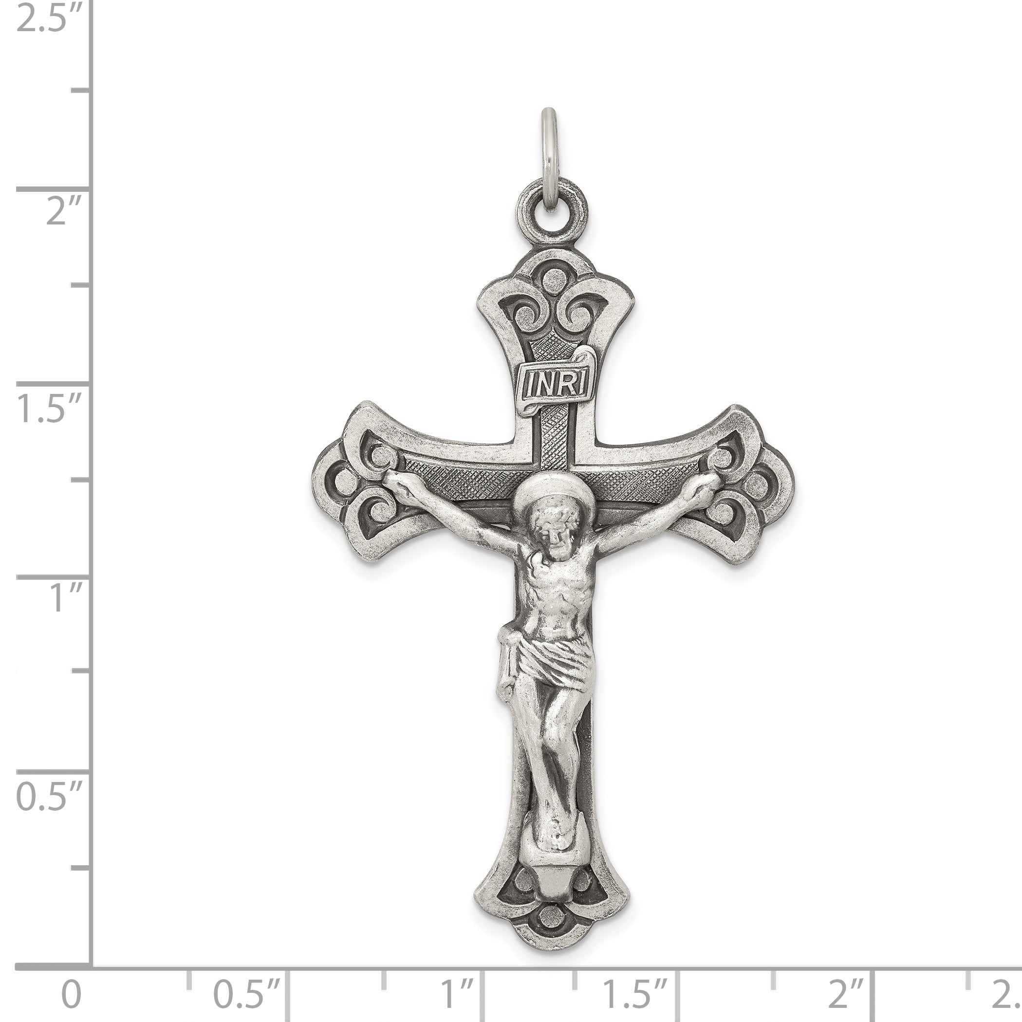 Sterling Silver 925 INRI Crucifix Pendant with Antiqued Polished Finish