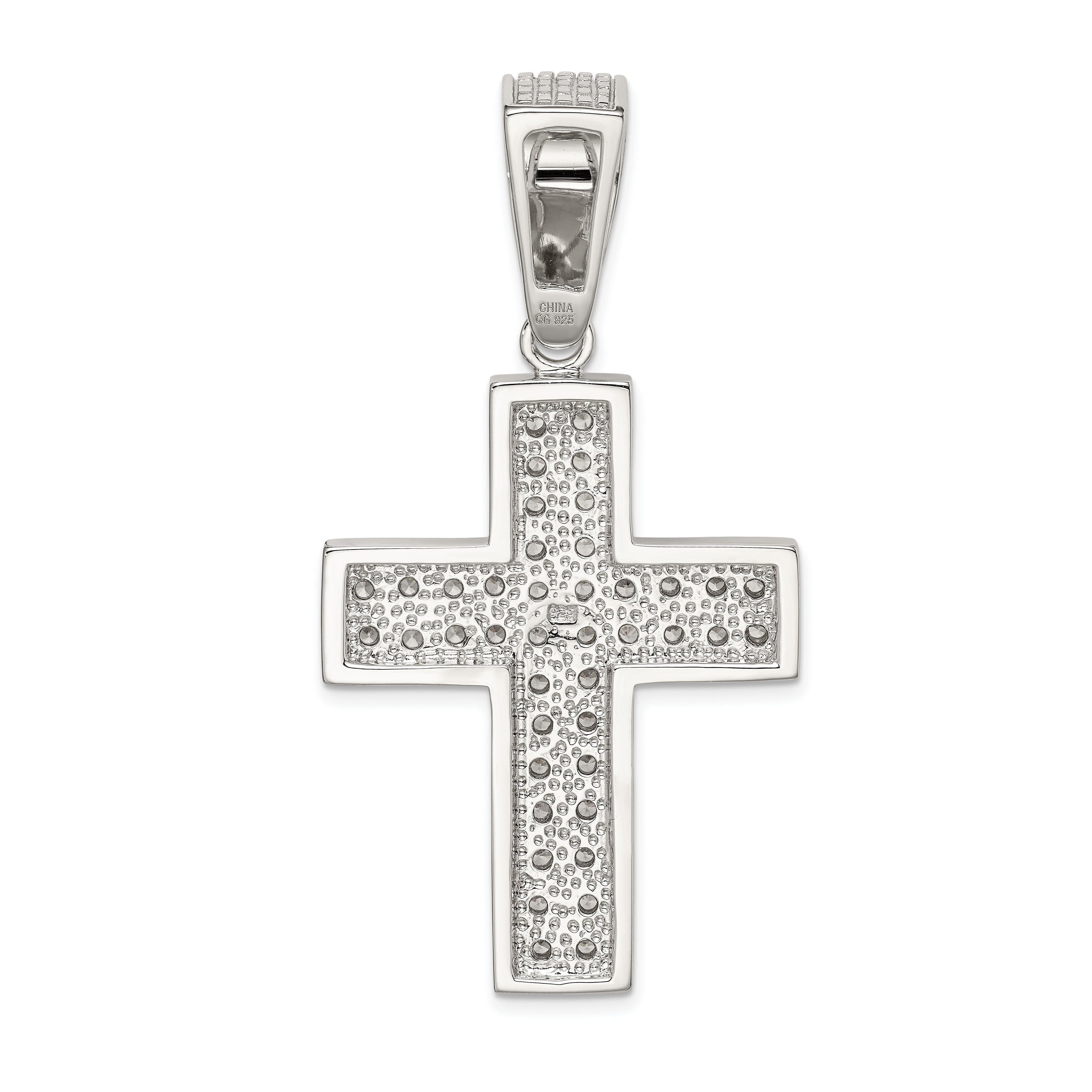 Sophia Jewelers Sterling Silver CZ Cross Pendant with Polished Rhodium Finish