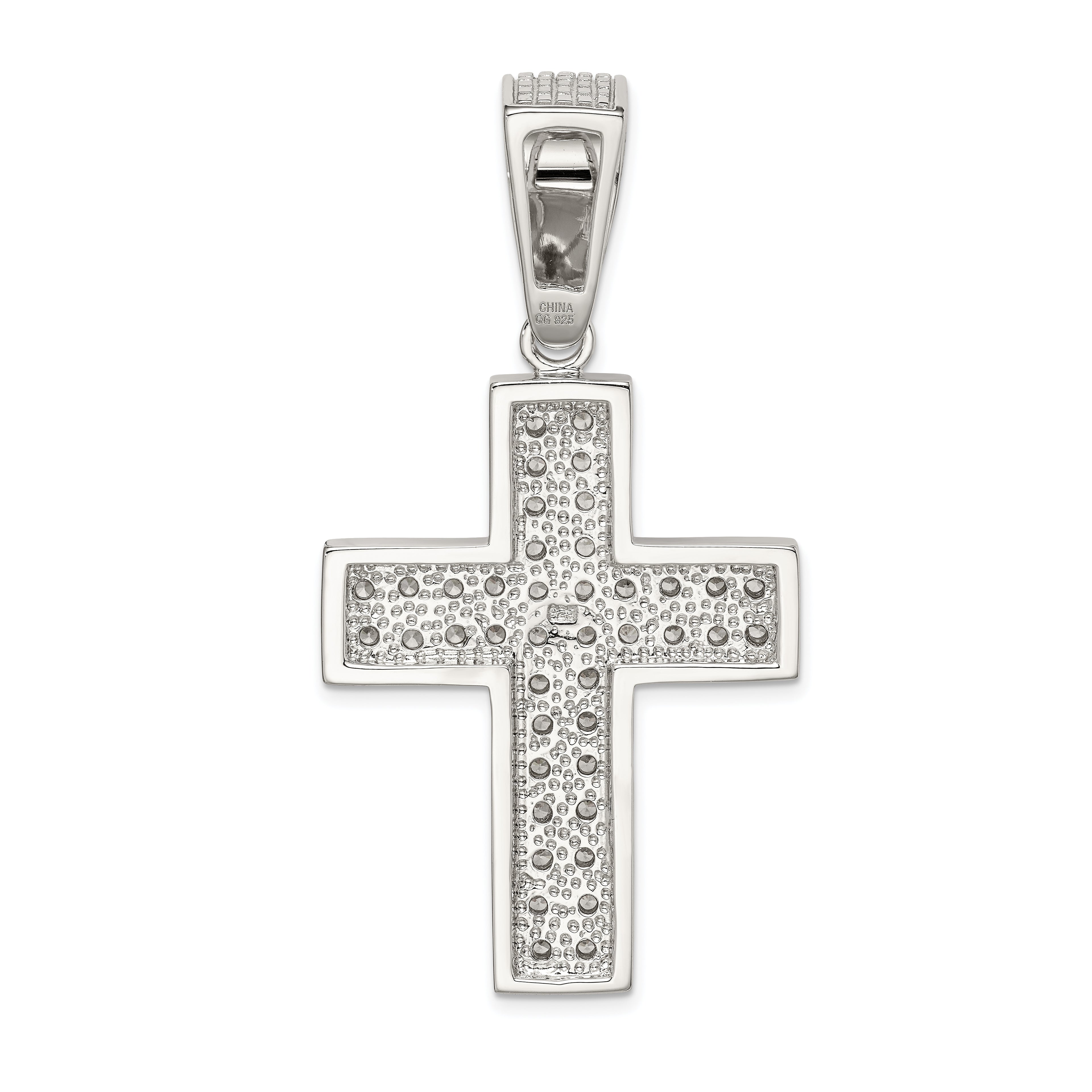 Sophia Jewelers Sterling Silver CZ Cross Pendant with Polished Rhodium Finish