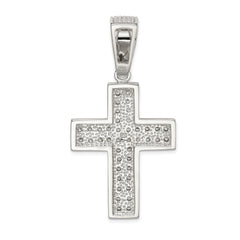 Sophia Jewelers Sterling Silver CZ Cross Pendant with Polished Rhodium Finish