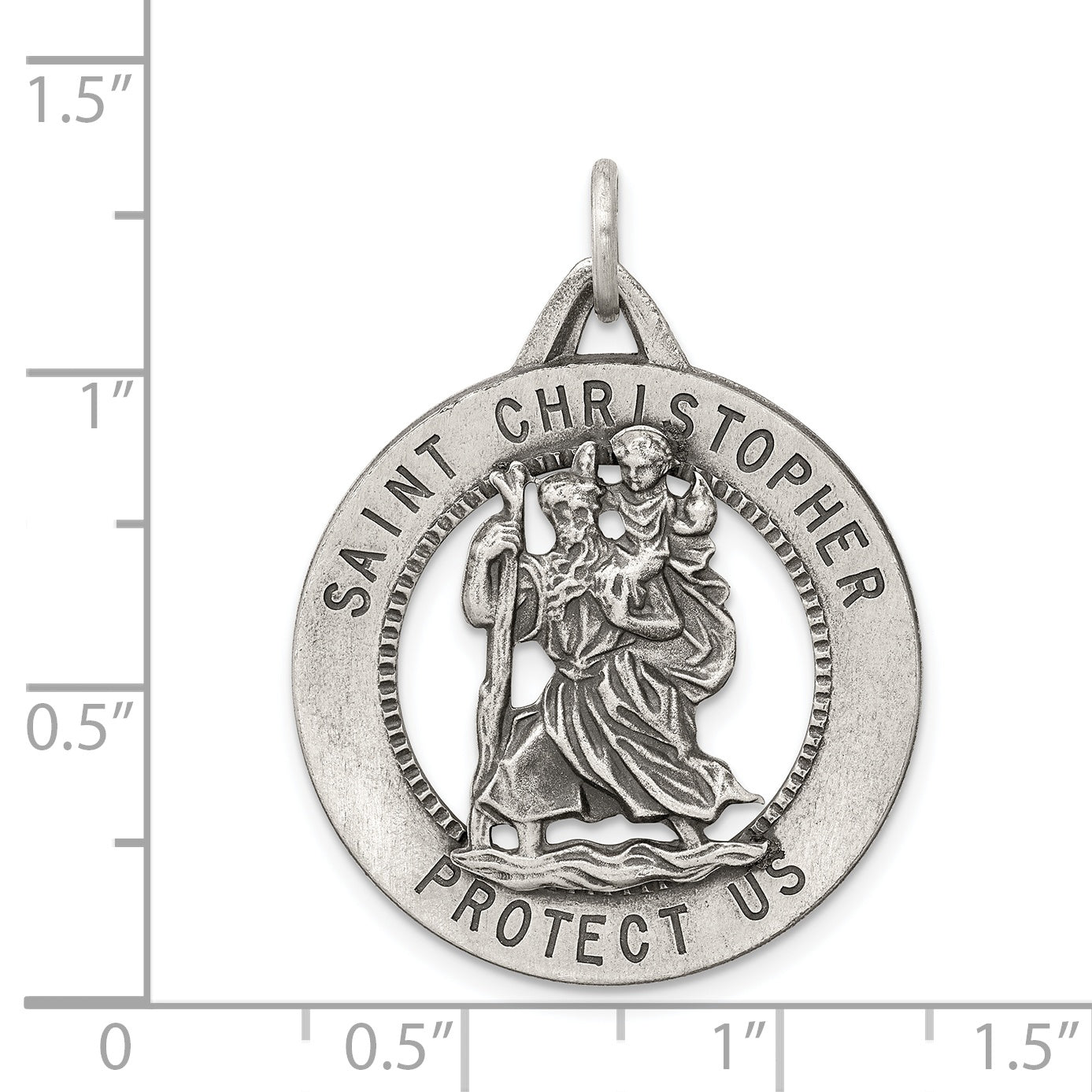 Sterling Silver 925 St. Christopher Medal Pendant Antiqued Finish