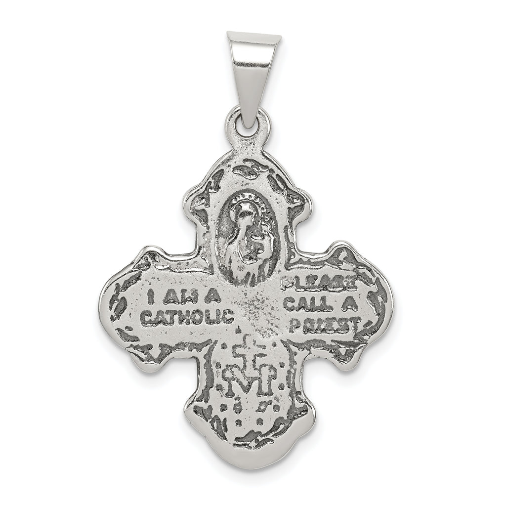 Sterling Silver 925 Antiqued 4-Way Medal Pendant Vintage Charm