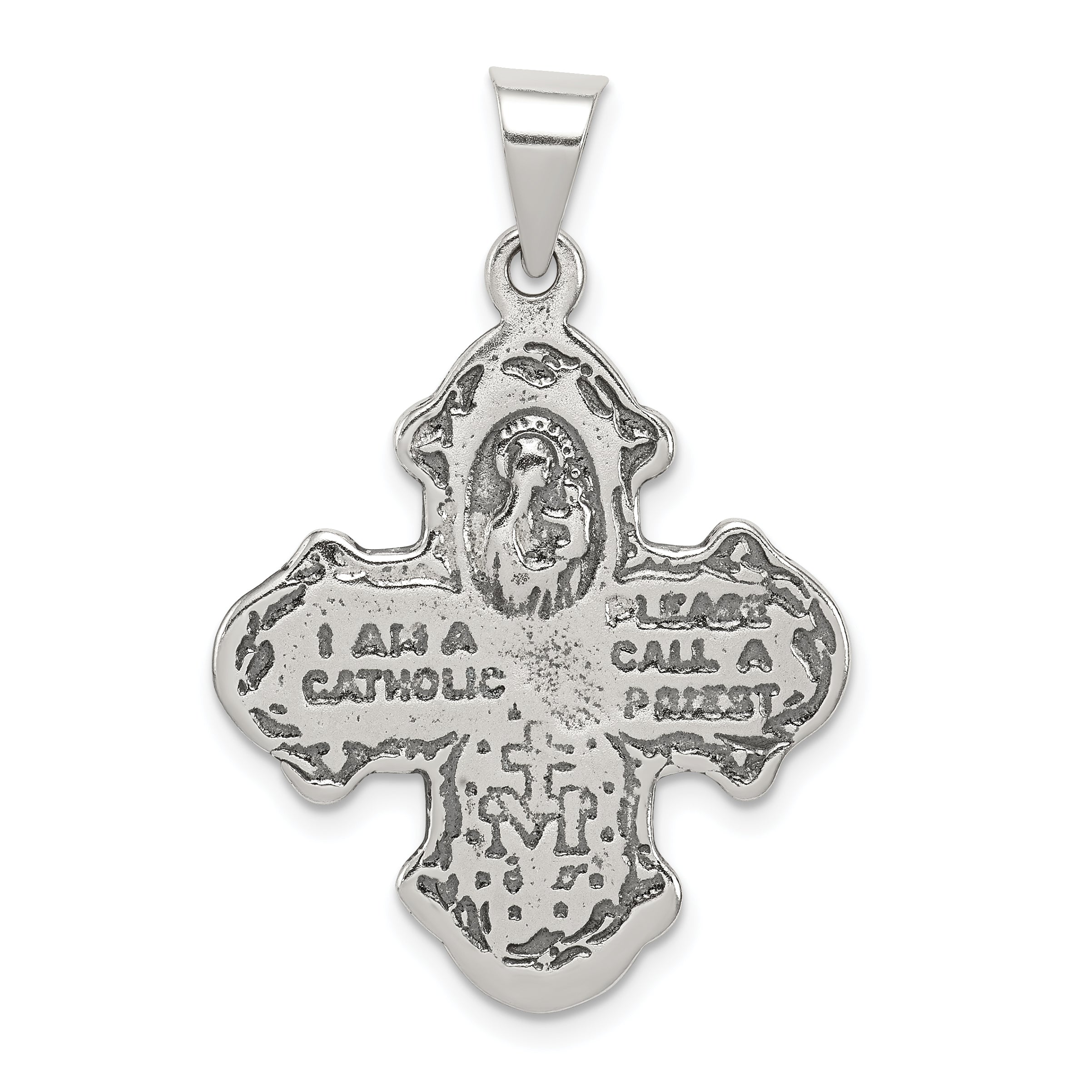 Sterling Silver 925 Antiqued 4-Way Medal Pendant Vintage Charm