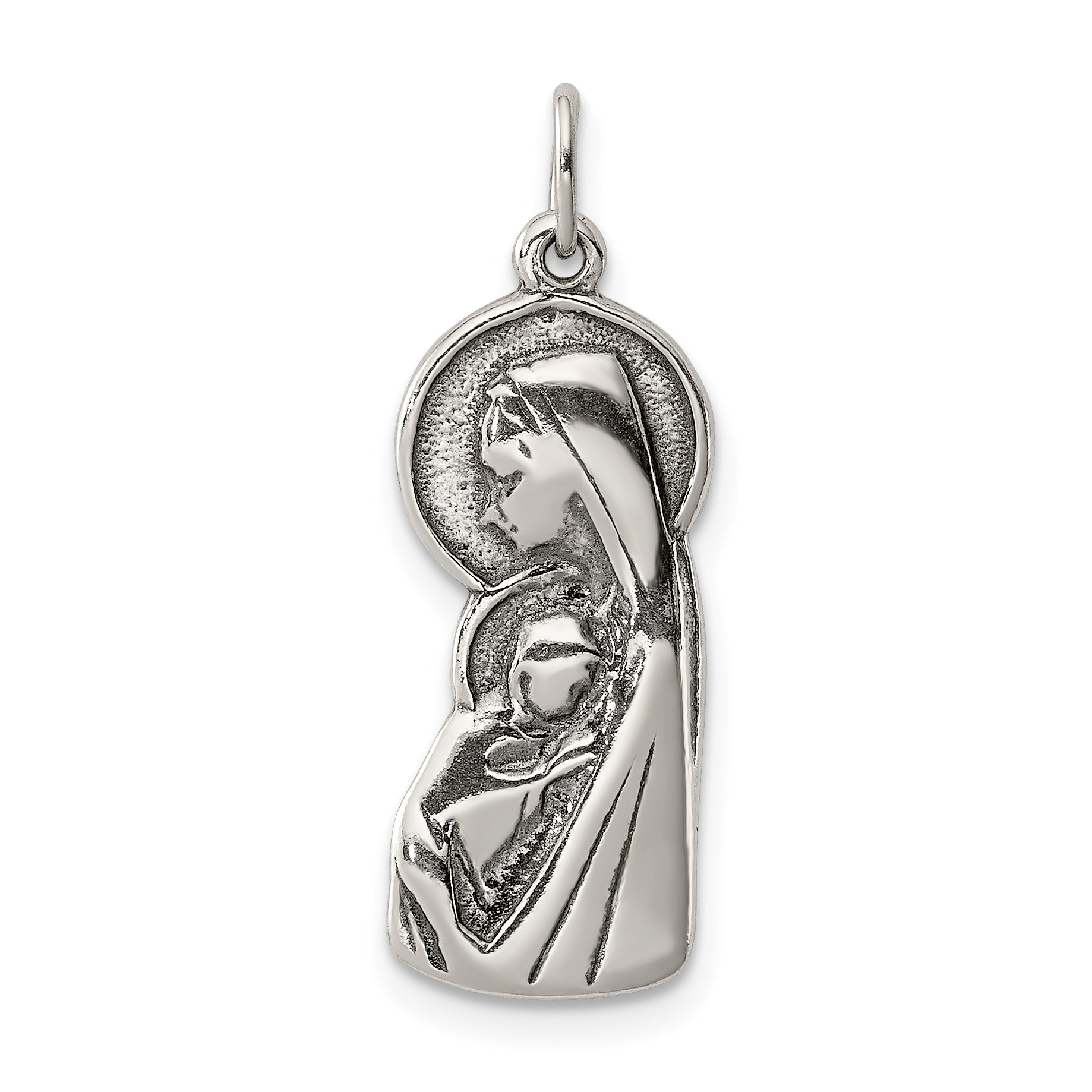 Sterling Silver Antiqued Blessed Mary & Child Jesus Charm Main image