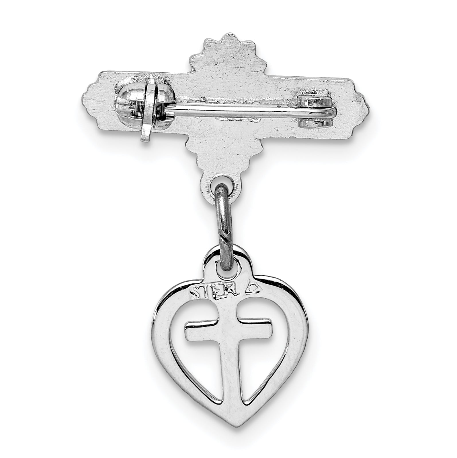 Sterling Silver Unisex Vermeil CroSterling Silver Pin with Rhodium Polished Finish