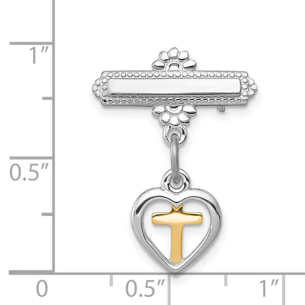Sterling Silver Unisex Vermeil CroSterling Silver Pin with Rhodium Polished Finish