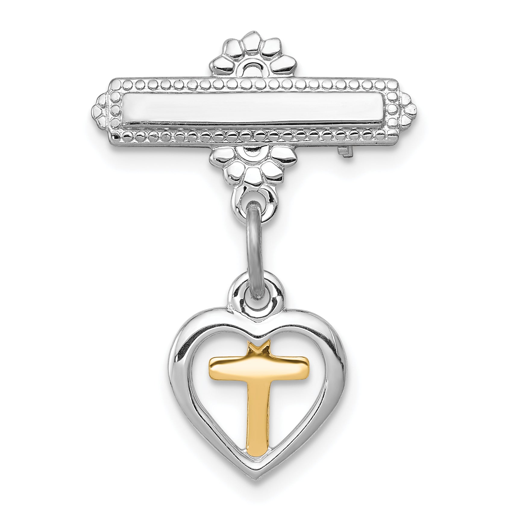 Sterling Silver Rhodium-plated and Vermeil Cross Dangle Pin Main image