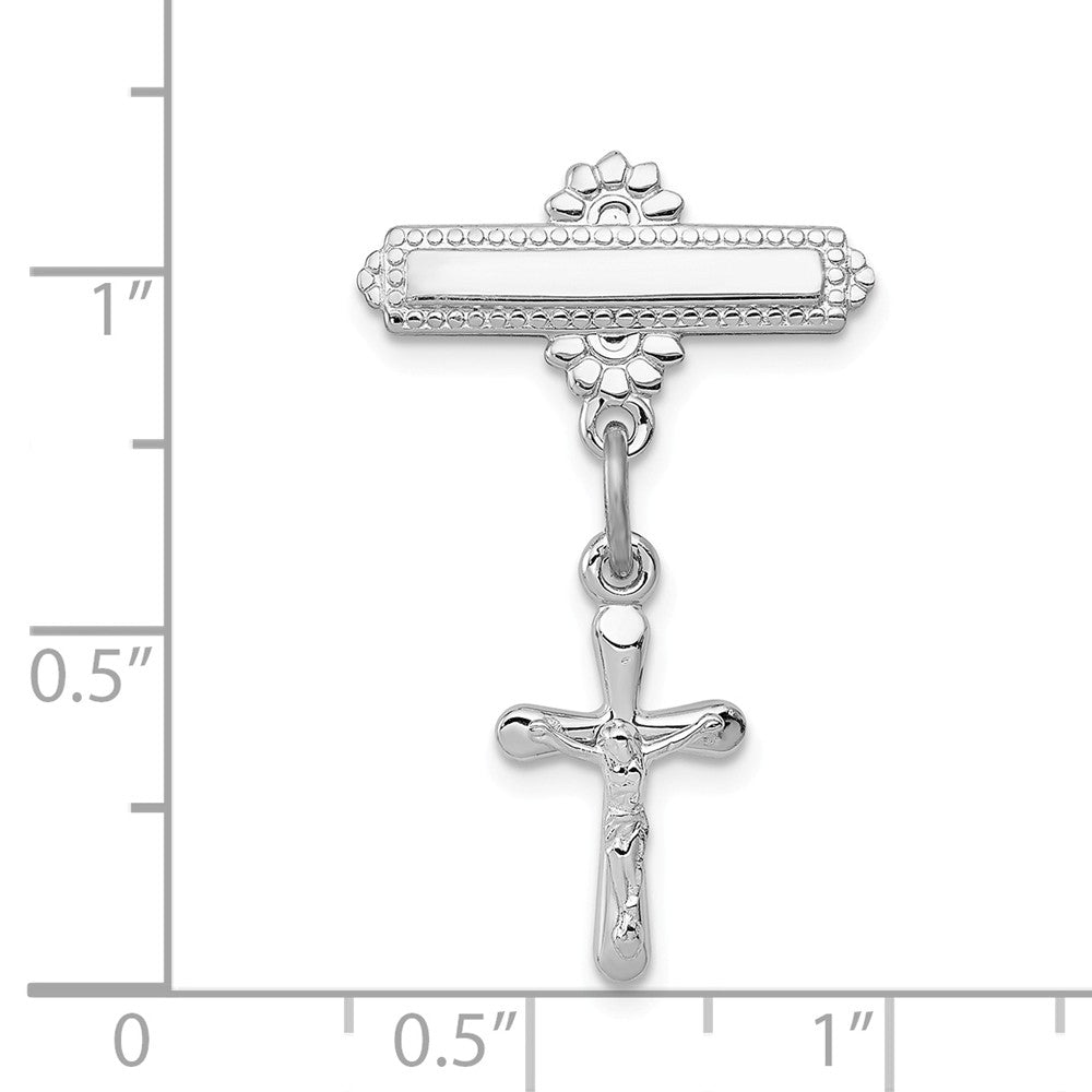 Sterling Silver Rhodium-plated Polished Crucifix Pin