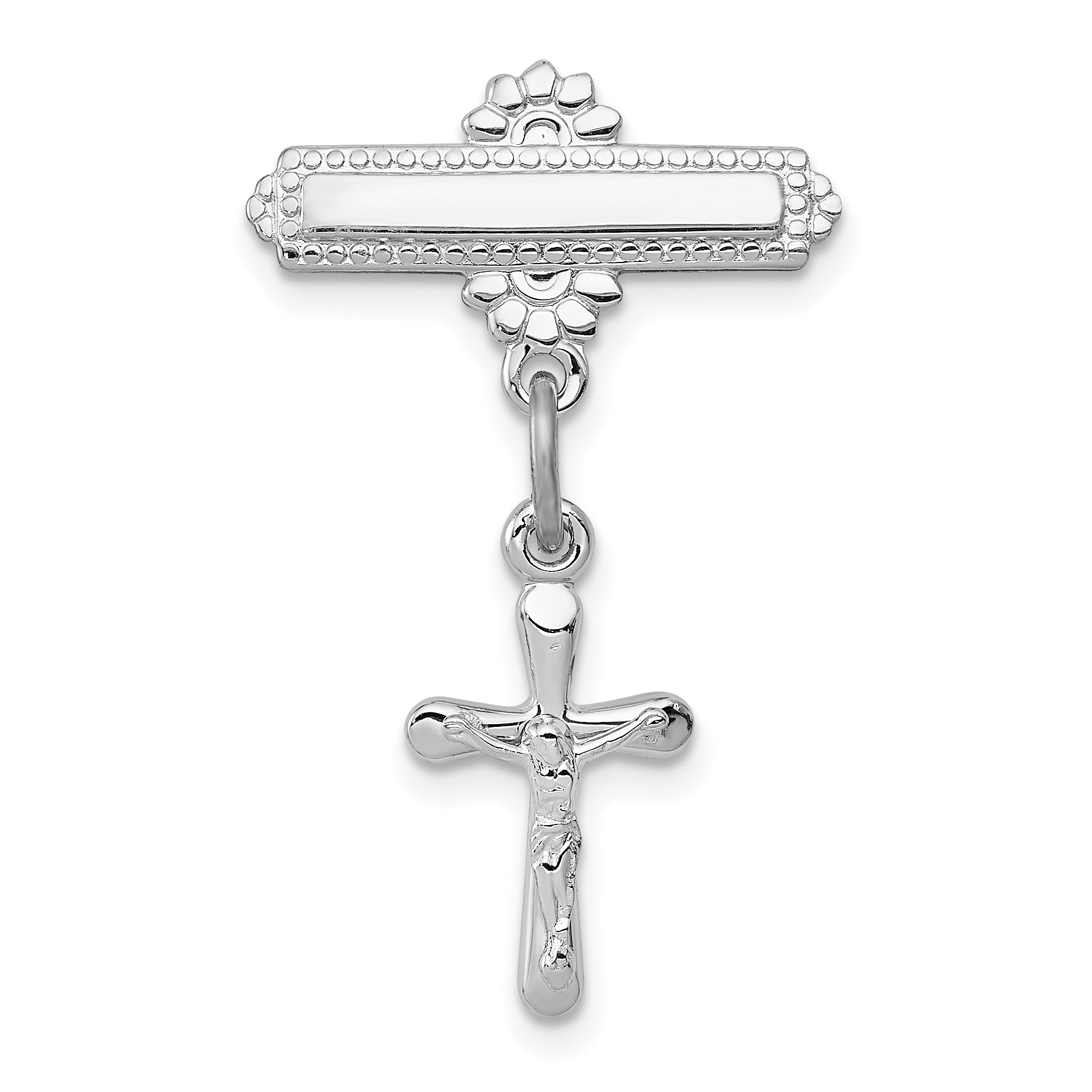 Sterling Silver Rhodium-plated Polished Crucifix Dangle Pin Brooch