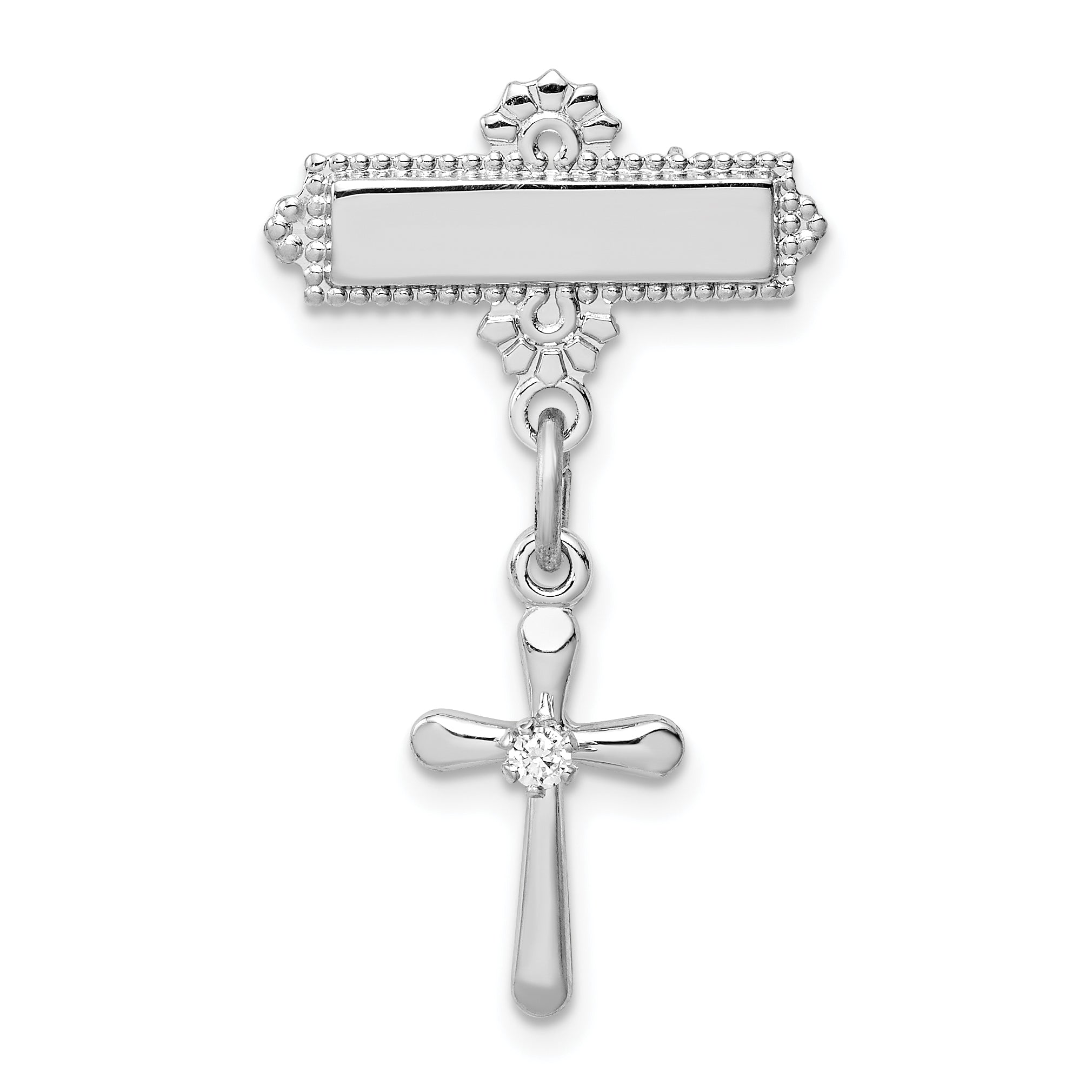 Sterling Silver Rhodium-plated Polished CZ Cross Dangle Pin Brooch Main image