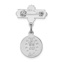 Sterling Silver 925 Miraculous Medal Brooch with Rhodium Polished Finish