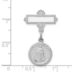 Sterling Silver 925 Miraculous Medal Brooch with Rhodium Polished Finish