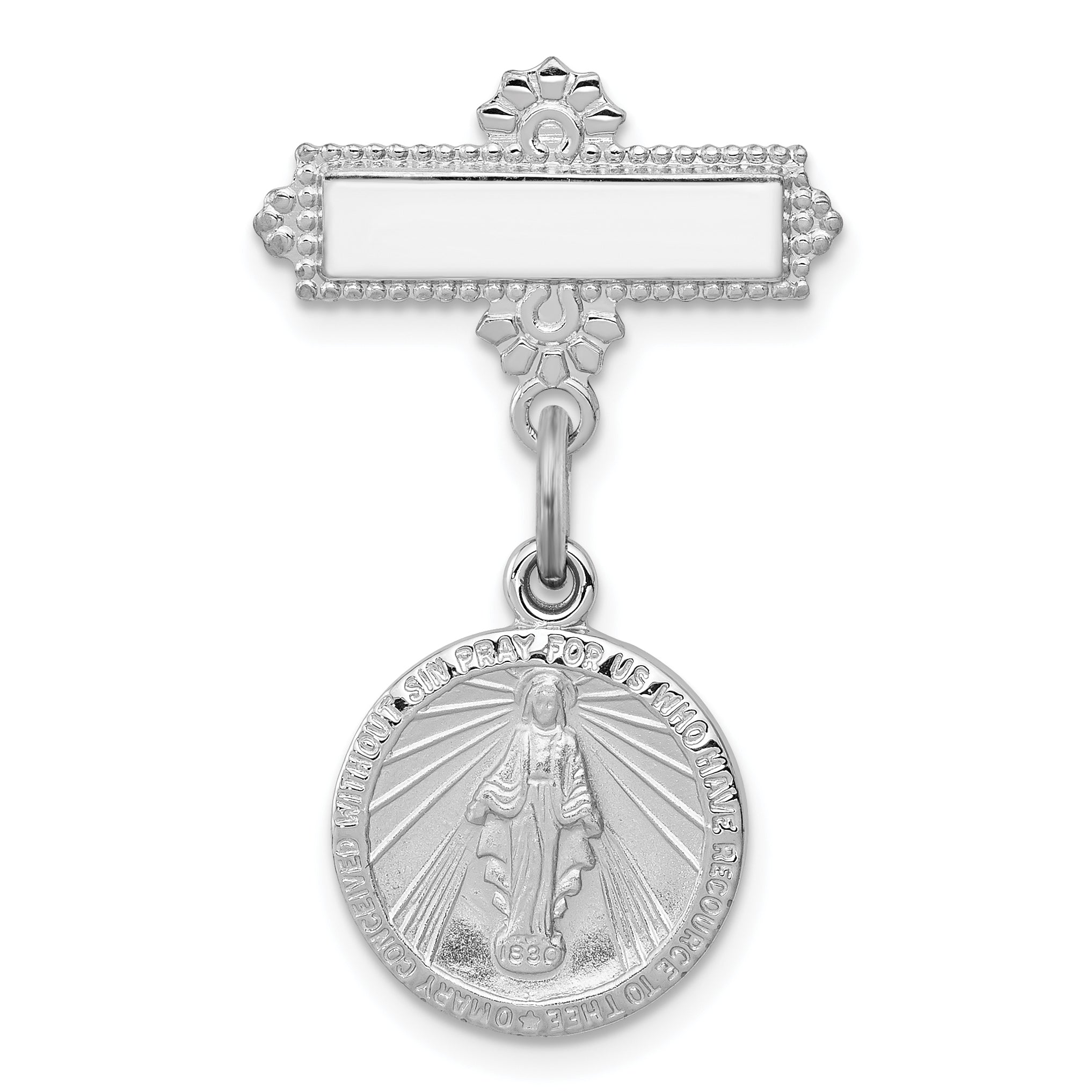 Sterling Silver Rhodium-plated Miraculous Medal Dangle Pin Brooch Main image